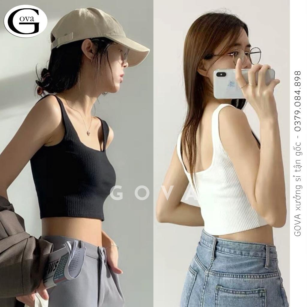 Áo Croptop Hai Dây Sát Nách Cổ Vuông Chất Thun Gân Ôm Mềm Mát, Áo Ba Lỗ Nữ 2 Dây Bản To Sexy GOVA