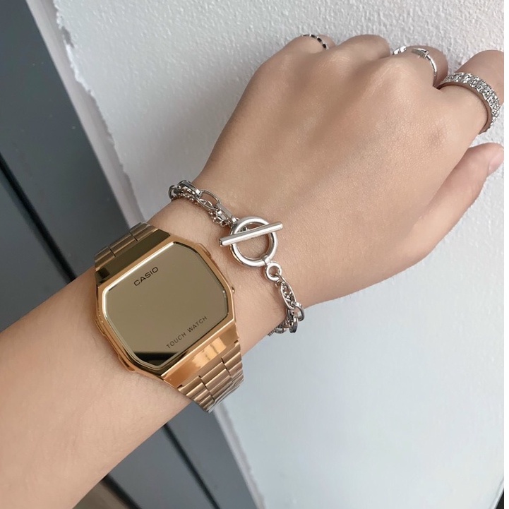 Đồng hồ nam nữ tràn viền Gozid Tráng gương công nghệ LED cảm ứng cao cấp, dây thép không rỉ sang trọng cho giới trẻ