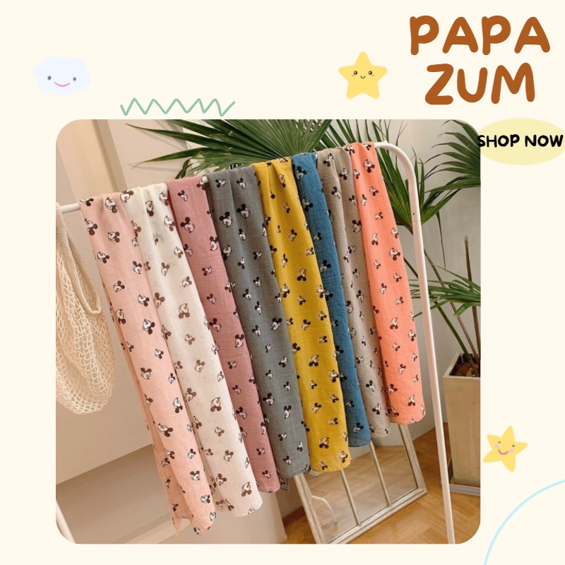 Khăn quàng cổ cho bé chất đũi xuất nhật mềm mịn in hình chuột mickey dễ thương PAPAZUM tq55552254