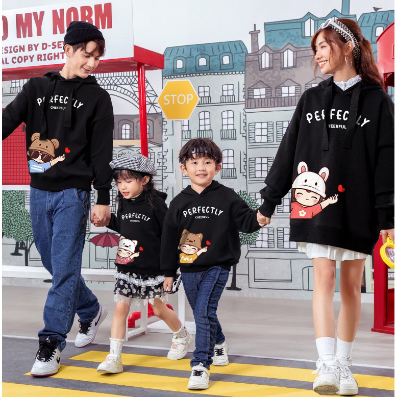 Áo Hoodie Gia đình + Nón/Túi như hình Cotton Nỉ da cá (kèm Logo thương hiệu) Perfecly Family