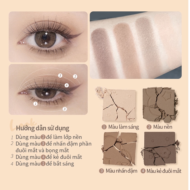 Phấn mắt 4 màu judydoll màu trà sữa màu ánh ngọc trai mờ 5.3g