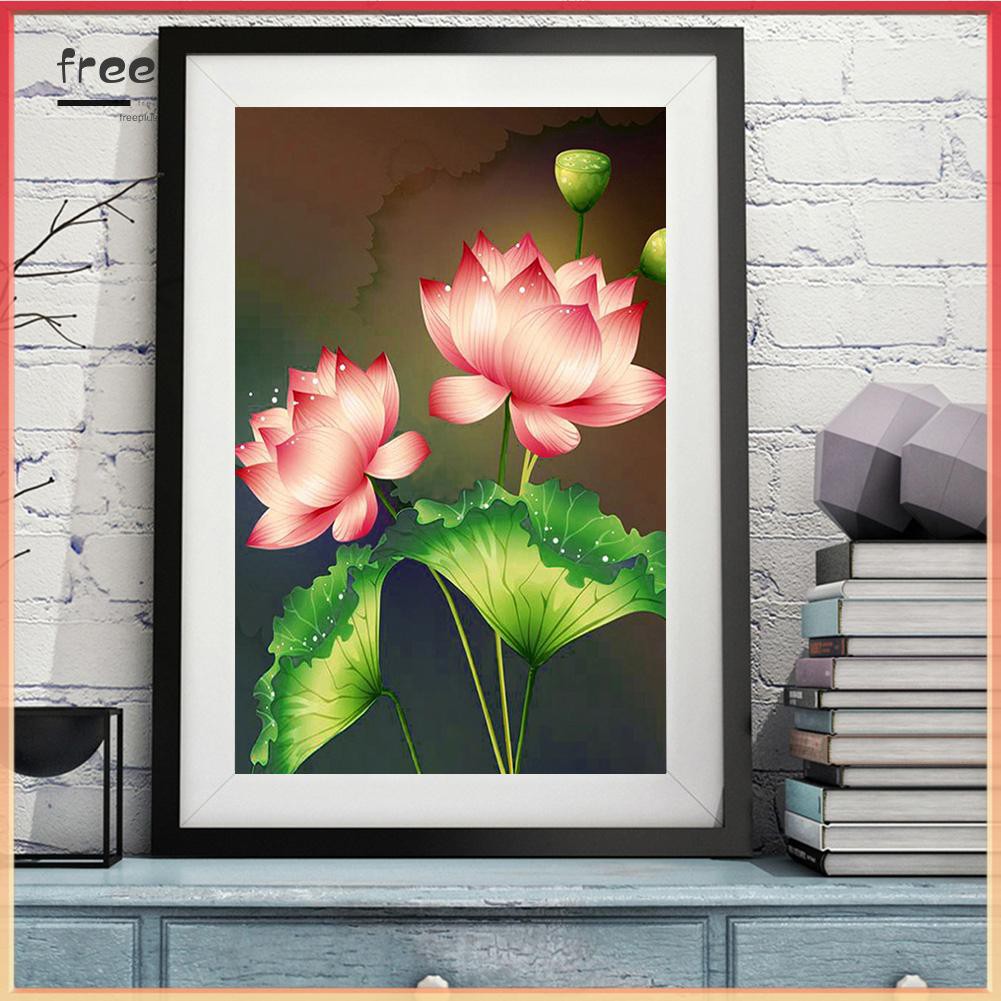 Tranh Đính Đá 5d Tự Làm Hình Hoa Sen Màu Hồng