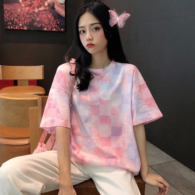 Áo Thun Nữ Dáng Dài Form Rộng Họa Tiết Caro Cá Tính