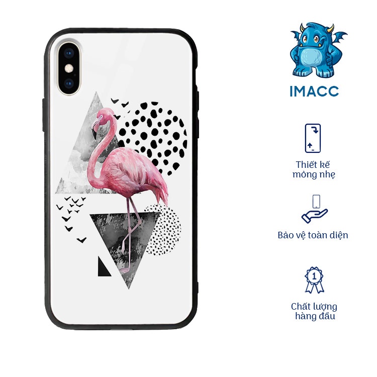 ốp lưng kính iphone chim màu hồng sang trọng imacc cho iphone 11/12/pro/x/xs max/6/7/8 plus