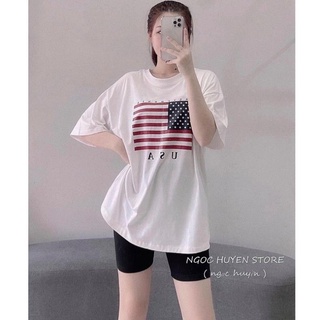 Sét Áo Thun Cờ Mỹ Phối Quần Legging Lửng Nâng Mông