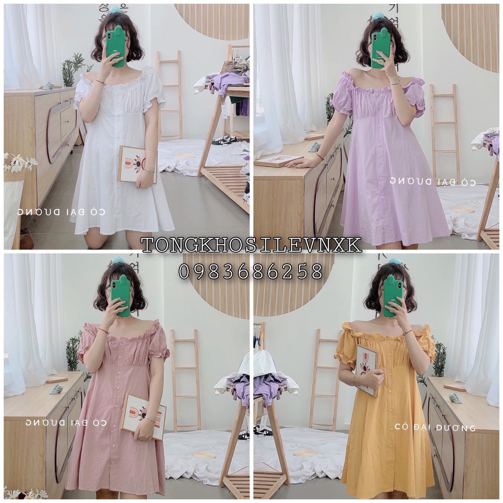 (QC L1) ĐẦM TRỄ VAI CHẤT ĐŨI TAY BỒNG NGẮN - VÁY BABYDOLL CỔ BÈO CÚC CÀI 4 MÀU