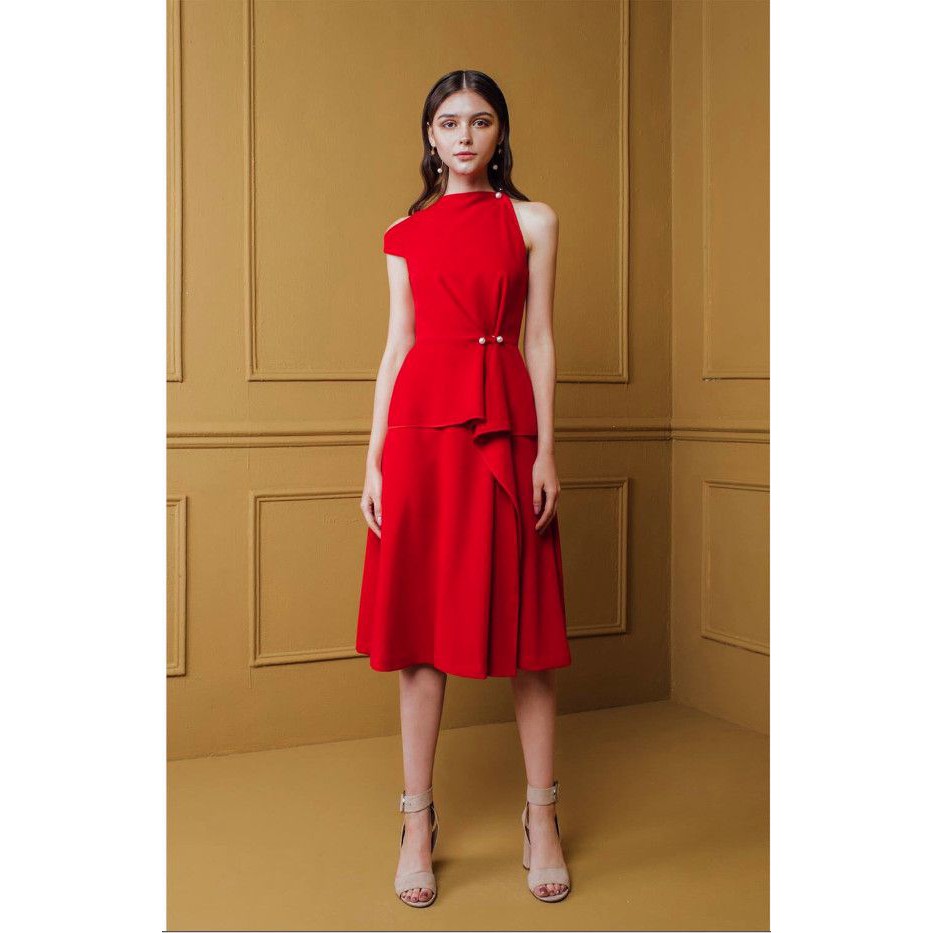 Đầm peplum đỏ công sở