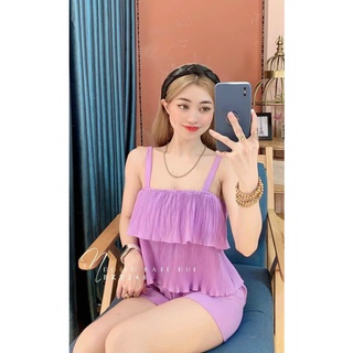 Đồ bộ đùi kate lụa 2 dây mặc nhà dập ly tầng