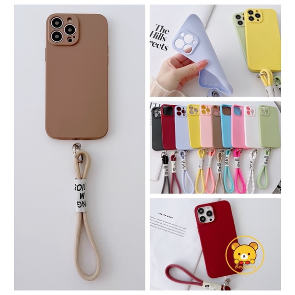 Ốp Điện Thoại Mềm Nhám Màu Macaron Đơn Giản Có Dây Đeo Cho Samsung Galaxy A21s A20s A20E A12 A11 M11 M12