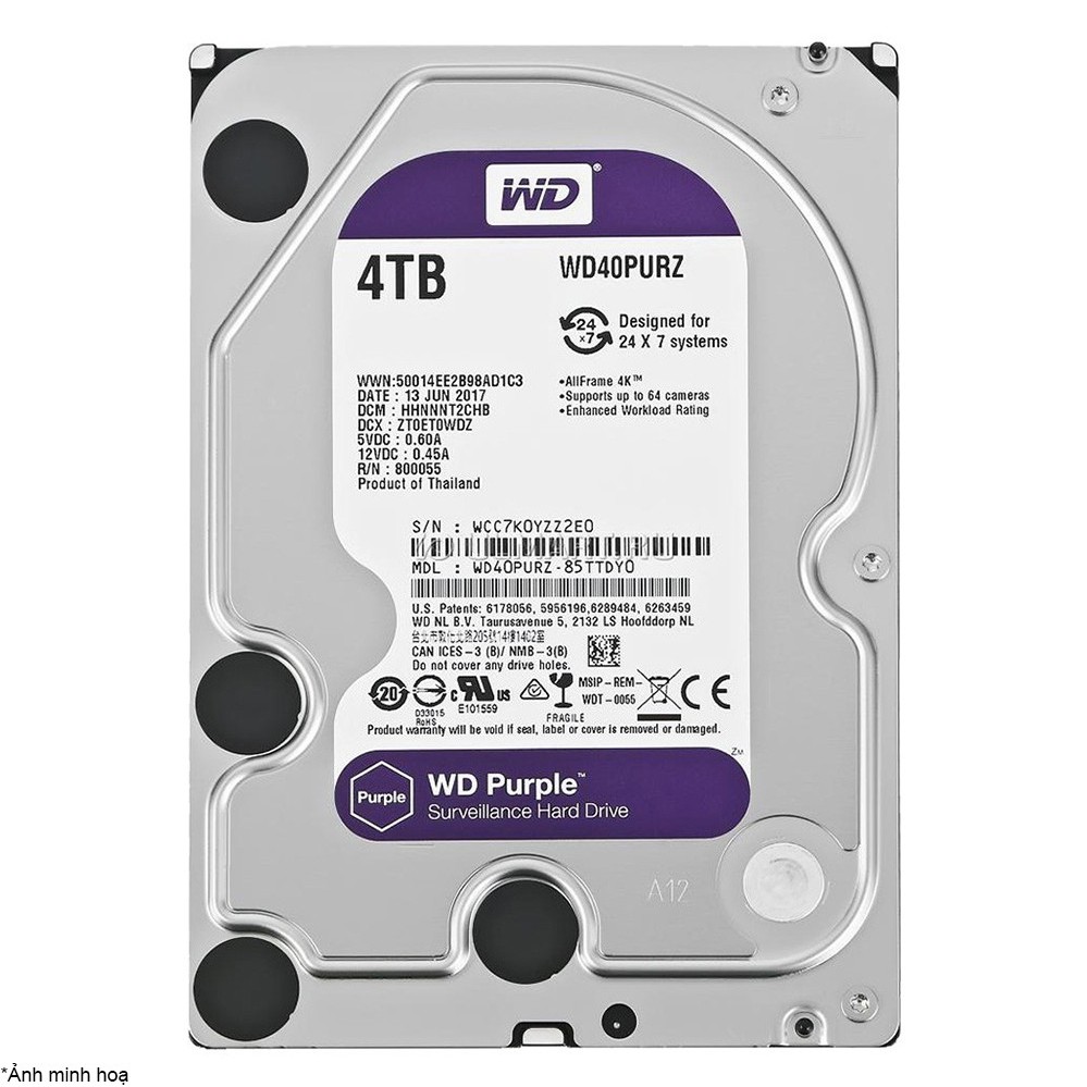 Ổ cứng hdd Desktop Western Digital Purple 4TB (chuyên camera) | BigBuy360 - bigbuy360.vn