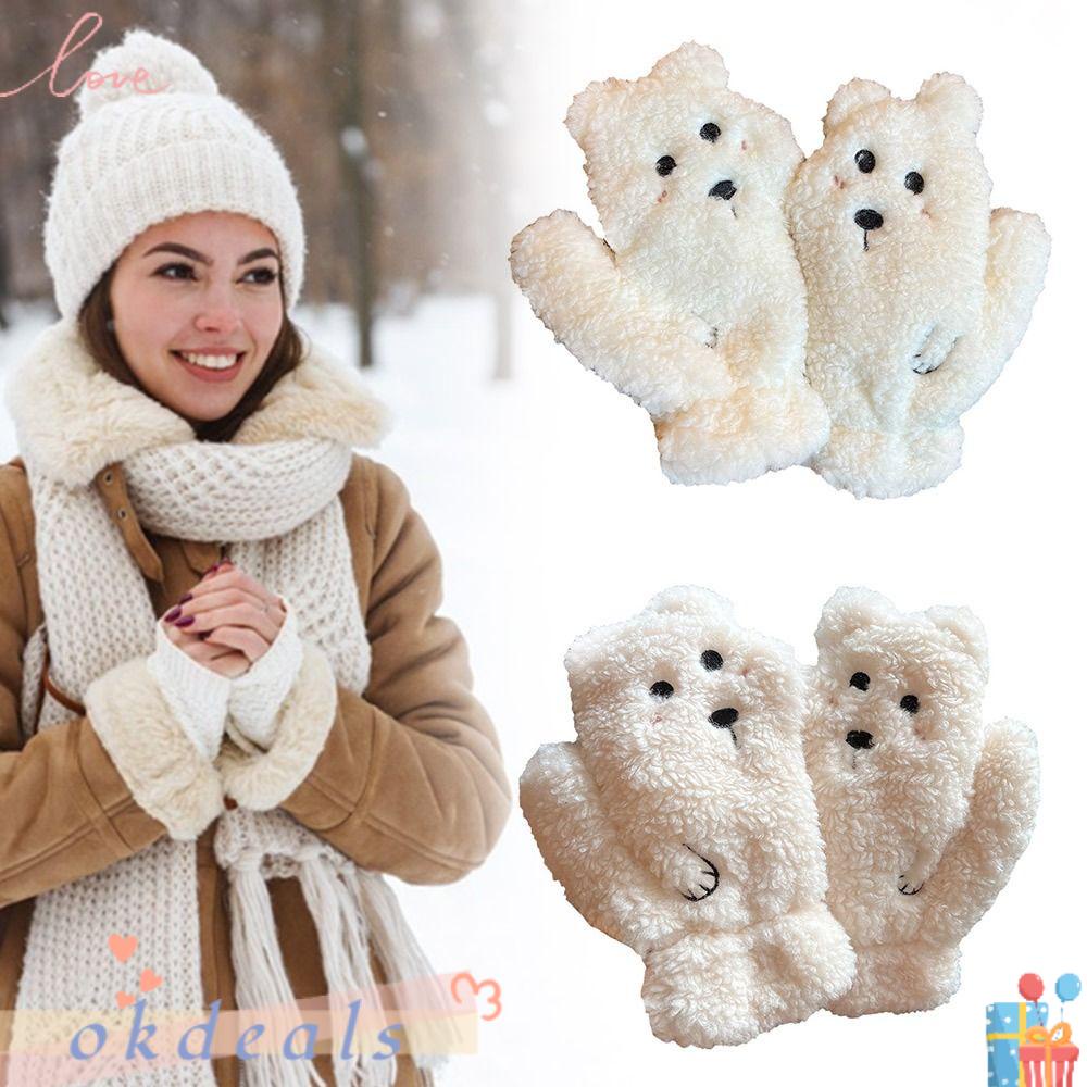 Đôi Găng Tay Bông Dày Mềm Mại Hình Gấu Dễ Thương