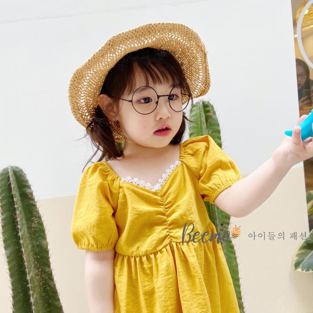 Váy babydoll đũi cao cấp viền ren cho bé gái - Đầm bé gái đũi cho mát mùa hè sành điệu - Sukids váy trẻ em cao cấp  ྇