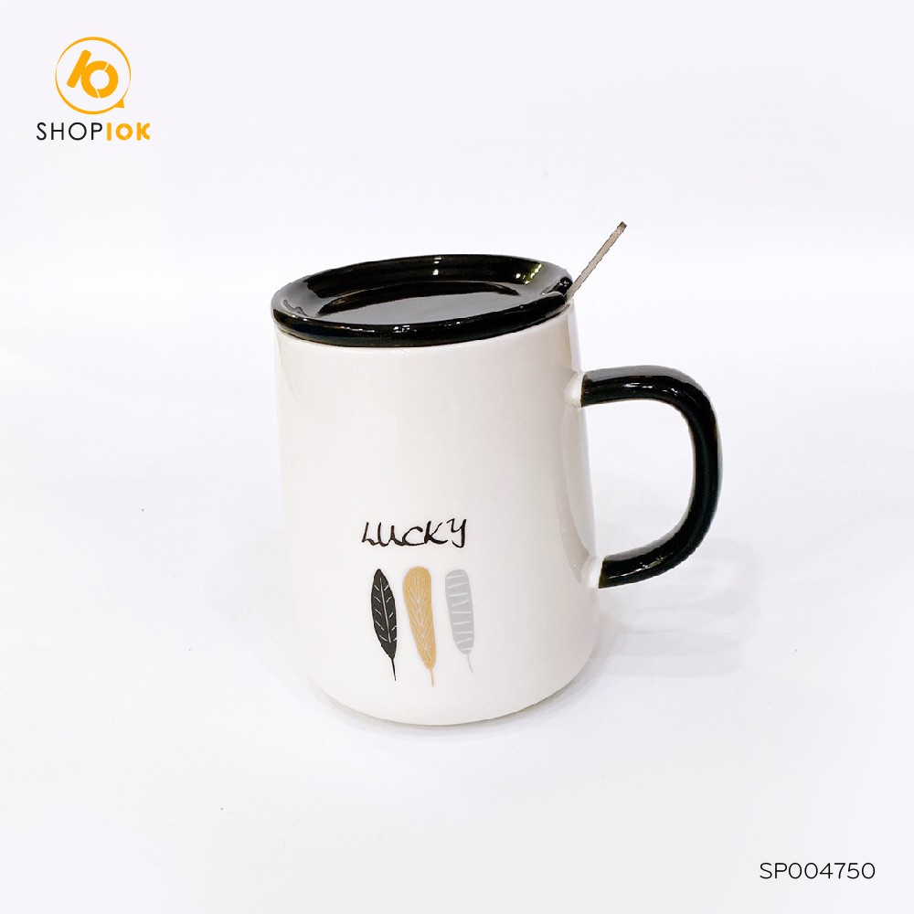Cốc sứ uống trà, coffee phong cách vintage kèm nắp + kèm muỗng - SP004750