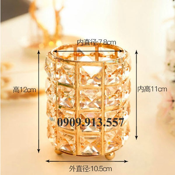 CÓ SẴN Ống Đựng Cọ Tròn Golden Đính Hạt Lấp Lánh, Cao Cấp