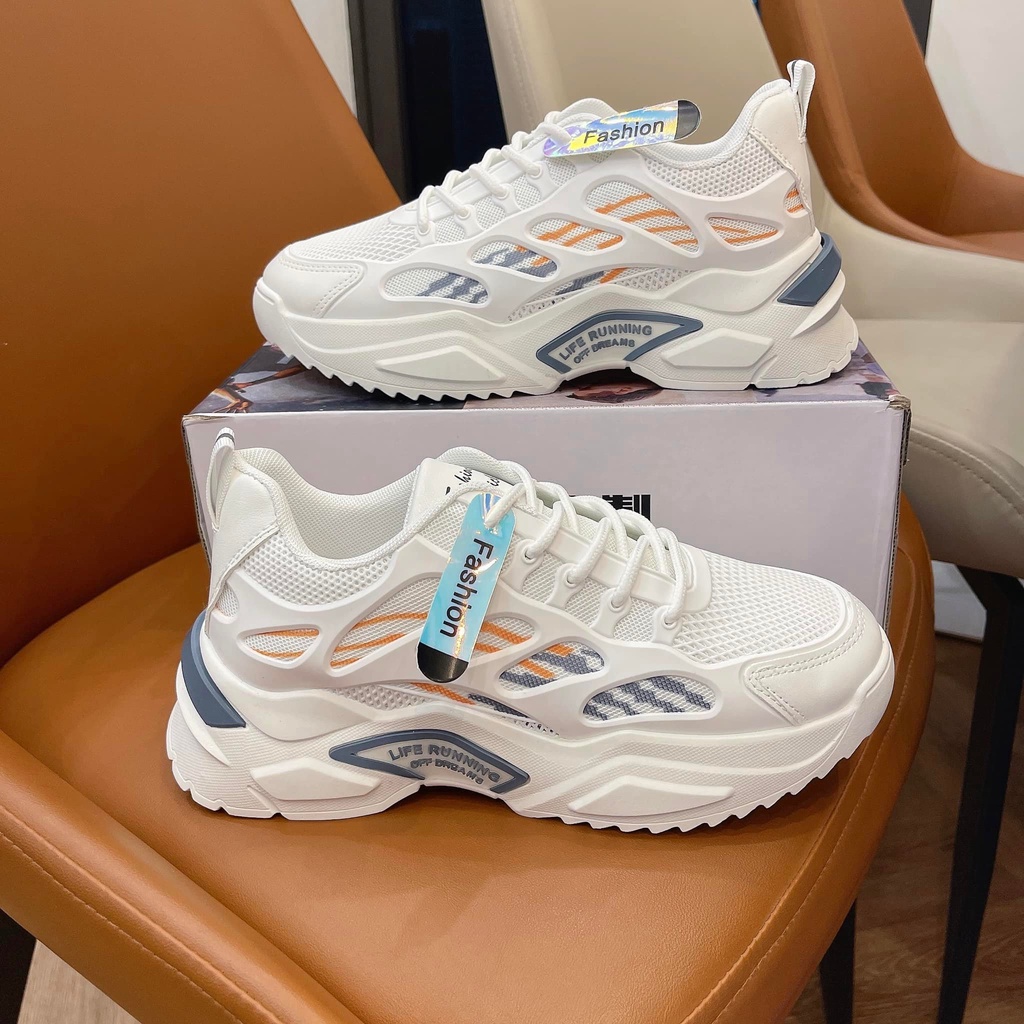 Giày thể thao nam, giày nam độn đế Trắng vân cam E07