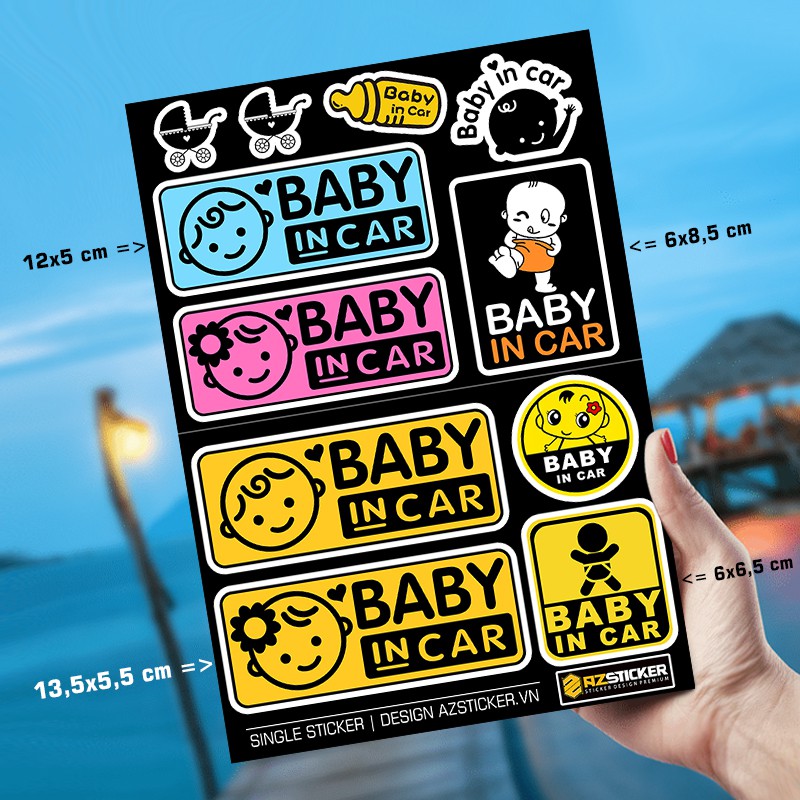 [Decal Cao Cấp] Tem Xe Baby In Car  Dán Trang Trí Xe Máy, Xe Điện | Chất Liệu PVC 5 Lớp Chống Thấm Nước, Chống Bay Màu