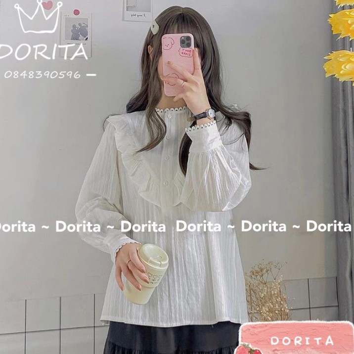 Áo sơ mi trắng viền bèo, Áo sơ mi ullzang viền bèo - Dorita Boutique