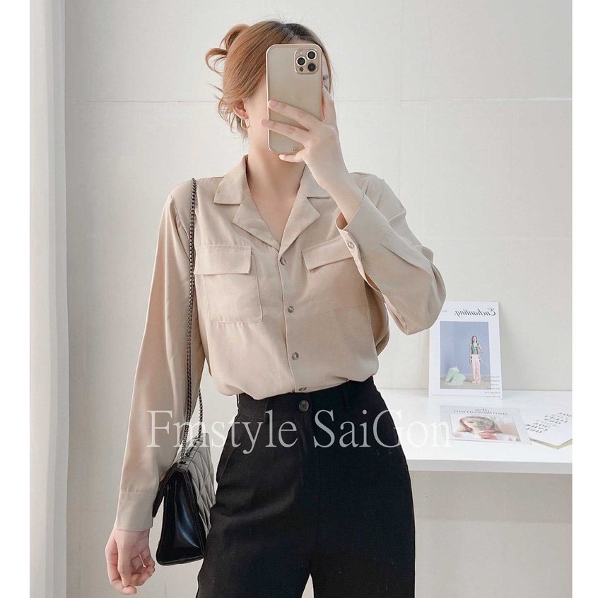 Áo sơ mi tay dài 2 túi hộp ulzzang thời trang Fmstyle Saigon 21SU07HT0101