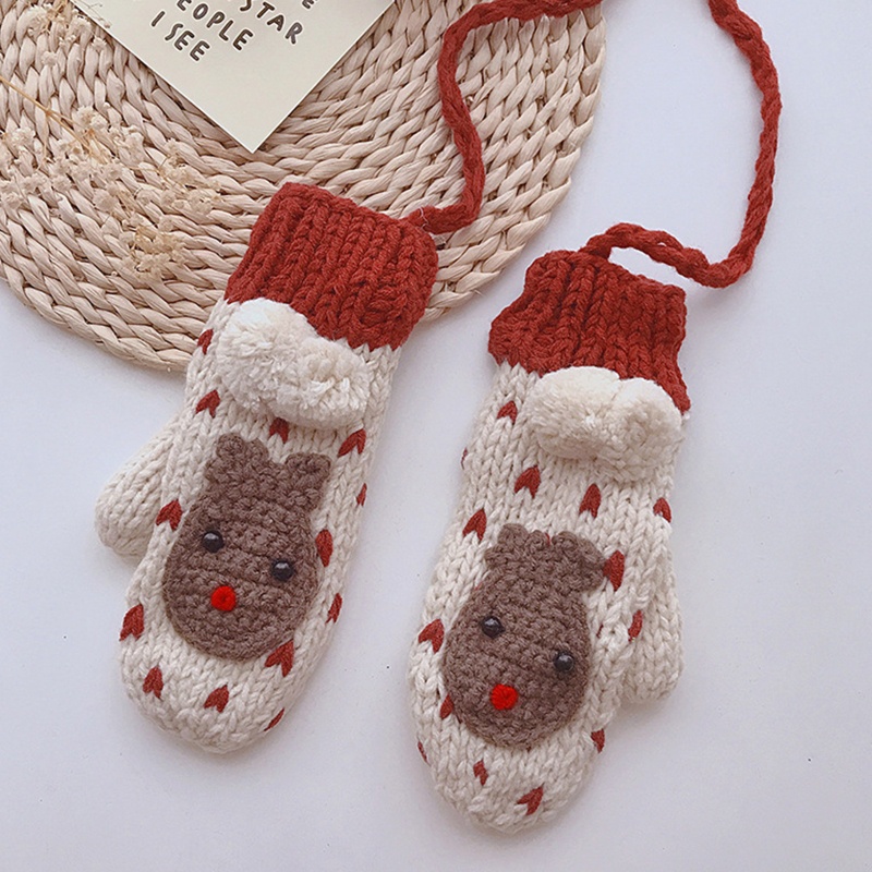 Găng Tay Dệt Kim Họa Tiết Tuần Lộc Hoạt Hình Dễ Thương Thời Trang Mùa Đông