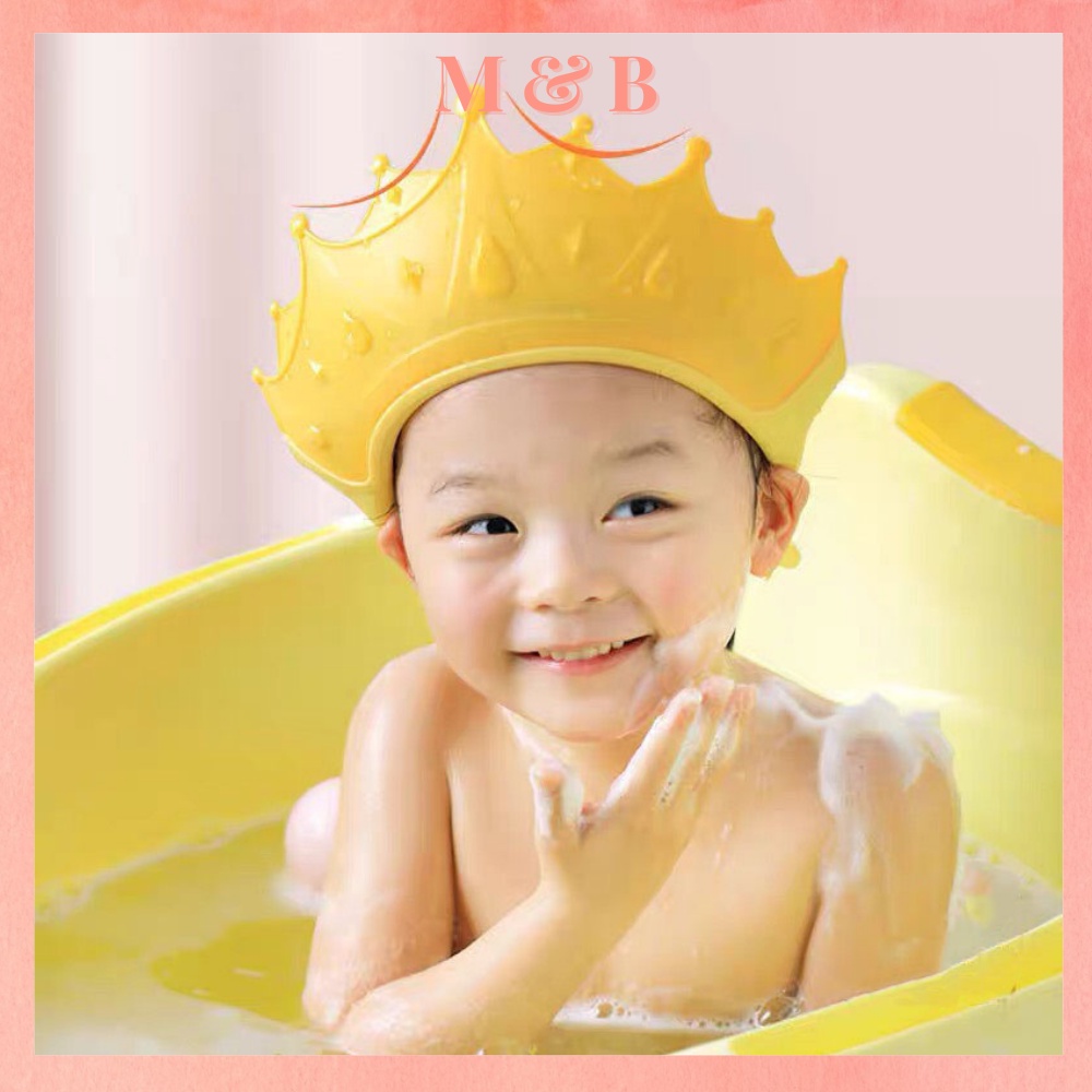 Mũ Gội Đầu Chắn Nước Cho Bé Giúp Chông Cay Mắt Hình Vương Miện Chất Liệu Nhựa Pp, Có 6 Nấc Điều Chỉnh Vòng Đầu