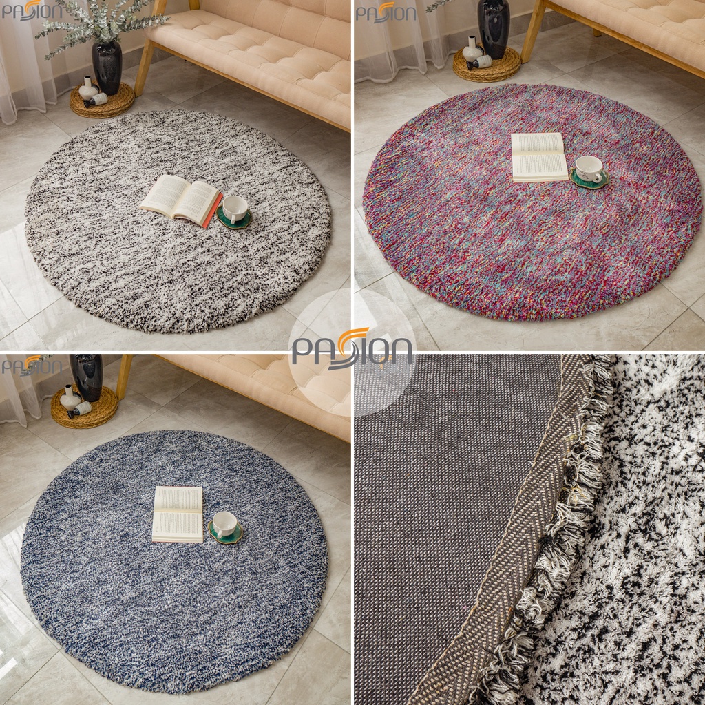 Thảm Lông Tròn Sợi Ngắn Tone Trơn Phối Màu Cao Cấp Phong Cách Bắc Âu