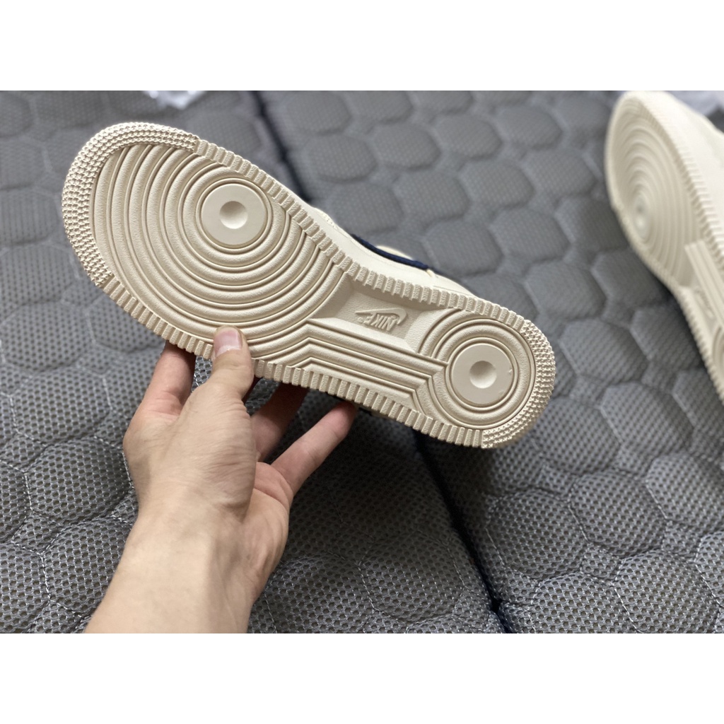 Giày AF1 Beige Deep blue vải G.a.i D.ầ.u- AF1 Màu Kem Kẻ Xanh Than Bản Cao Cấp | BigBuy360 - bigbuy360.vn