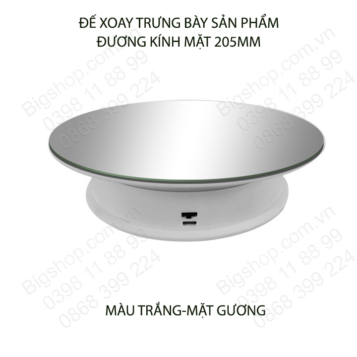 Đế xoay trưng bày sản phẩm, loại lớn 205mm mặt gương, có dây cấp nguồn