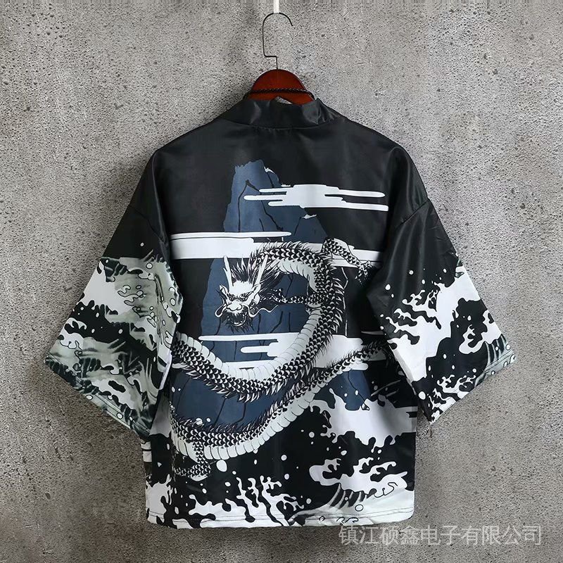 Áo Khoác Kimono Tay Ngắn Bằng Lụa Mát Phong Cách Nhật Bản Chống Chảy Xệ Cho Nam