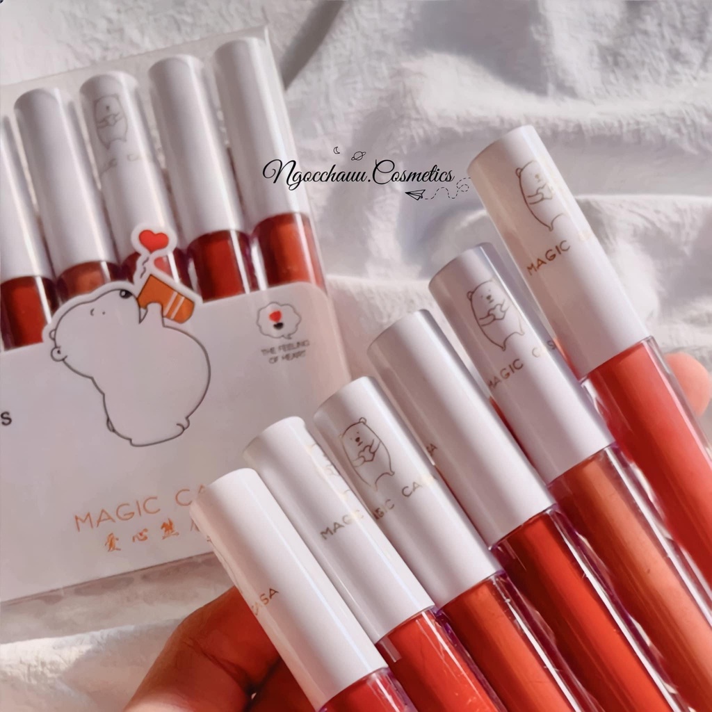 Set 6 cây son kem gấu trắng sữa màu tây