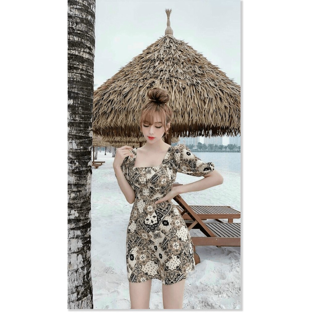 ĐẦM LỤA HỞ LƯNG IN 3D PHỐI NƠ XINH XẮN