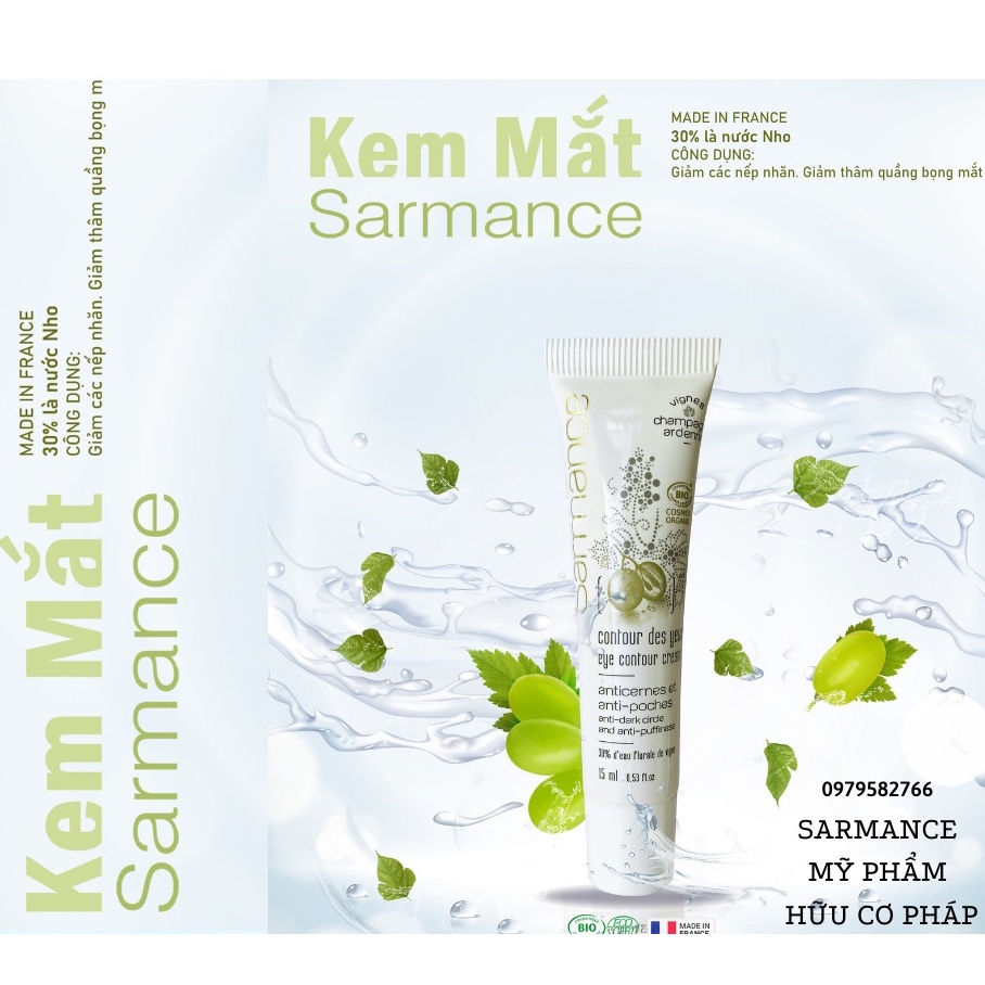 Sarmance - Kem dưỡng mắt Sarmance hữu cơ, giảm bọng mắt, giảm quầng thâm và nếp nhăn vùng mắt, chống lão hóa