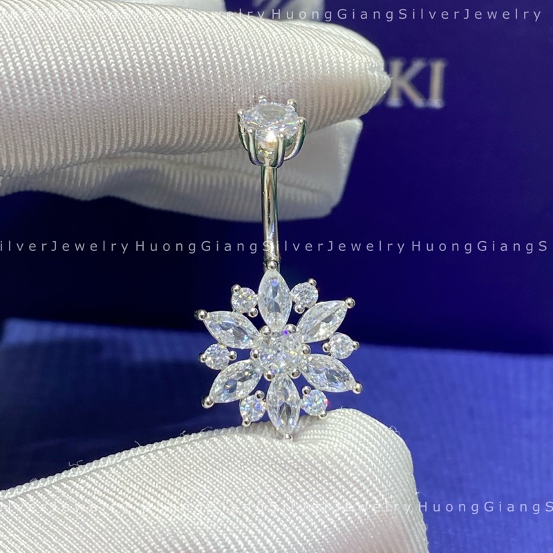 Khuyên rốn hình bông tuyết to che khuyết điểm tốt Bạc s925 xi kim  - HuongGiangSilver