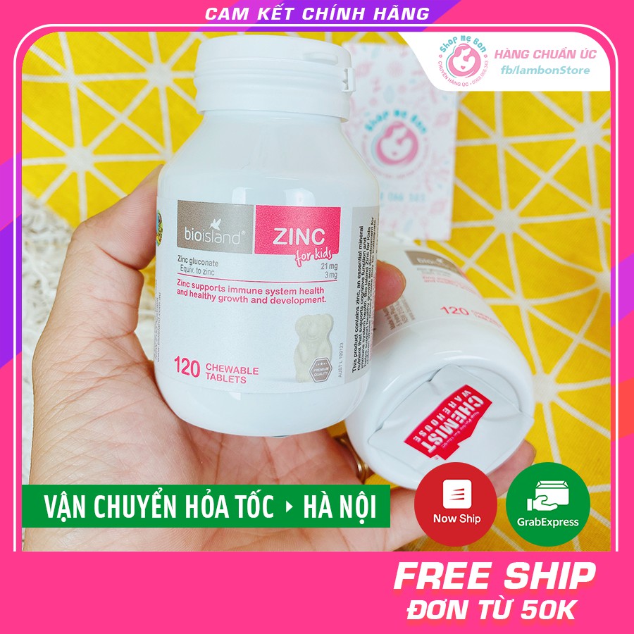 [Tem CHEMIST] Kẹo Kẽm Zinc Bioisland 120 viên cho bé từ 1 tuổi - Xuất xứ Úc