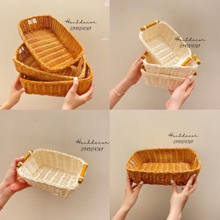 Giỏ mây chữ nhật, Khay tre đan đựng đồ, Rổ đan thưa Mây Tre HANHDECOR