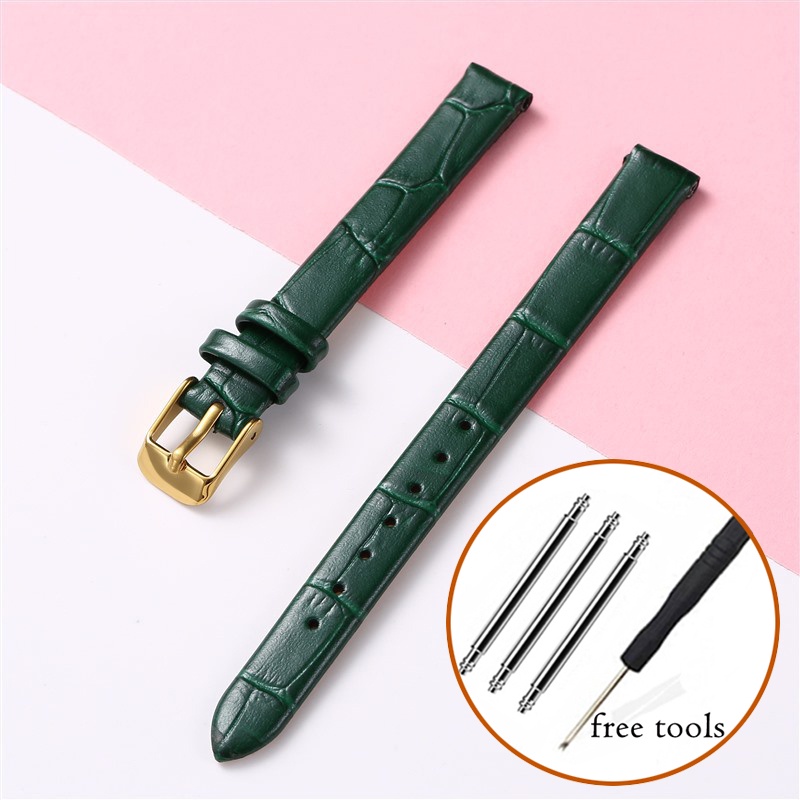 Dây Đeo Đồng Hồ Bằng Da Thật Kích Thước Nhỏ 8mm 10mm 12mm 14 16 18 20mm Kèm Khóa Kim Loại Màu Vàng Hồng Dành Cho Nữ