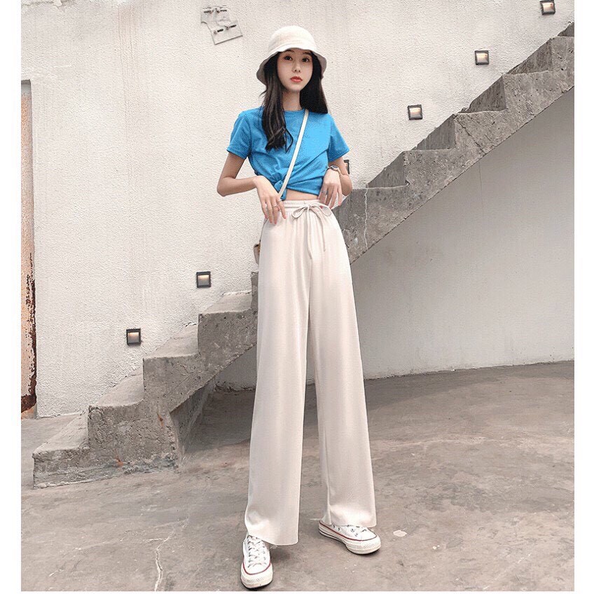 Quần ống rộng lưng cao DILIXI dài vải gân tăm mềm mịn kiểu dáng Hàn Quốc Q089 hàng VNXK loại 1