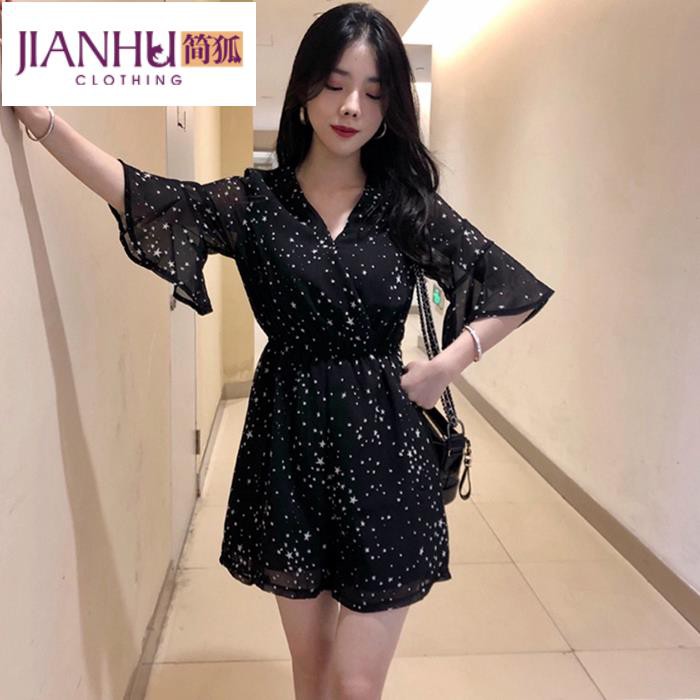 Jumpsuit Ngắn Lưng Cao Phong Cách Vintage Cho Nữ