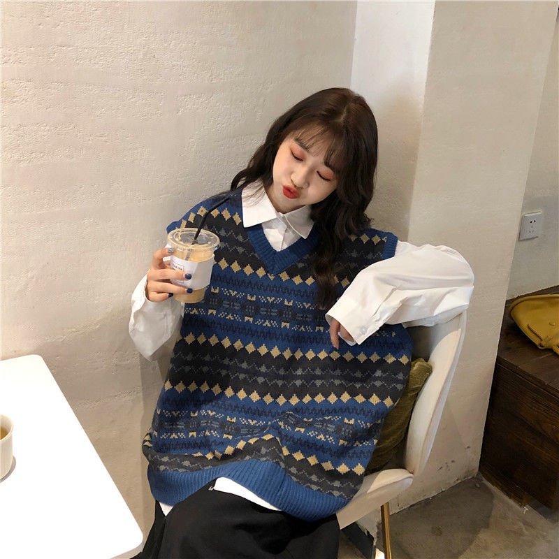 Áo Len Không Tay Cổ Chữ V Form Rộng Thiết Kế Mới Thời Trang Theo Phong Cách Hàn Quốc Cho Nữ