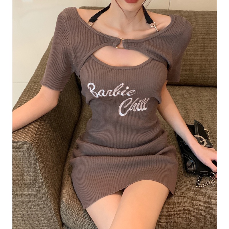 Set Đầm Ôm Và Áo Len Ngắn Tay Thiết Kế Quyến Rũ Cho Nữ