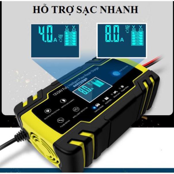 sac binh ac quy-Sạc binh ắc quy 12V-24V/8A 4-150ah có khử sunfat phục hồi bình dùng cho cả bình khô và nước từ 4Ah-150Ah