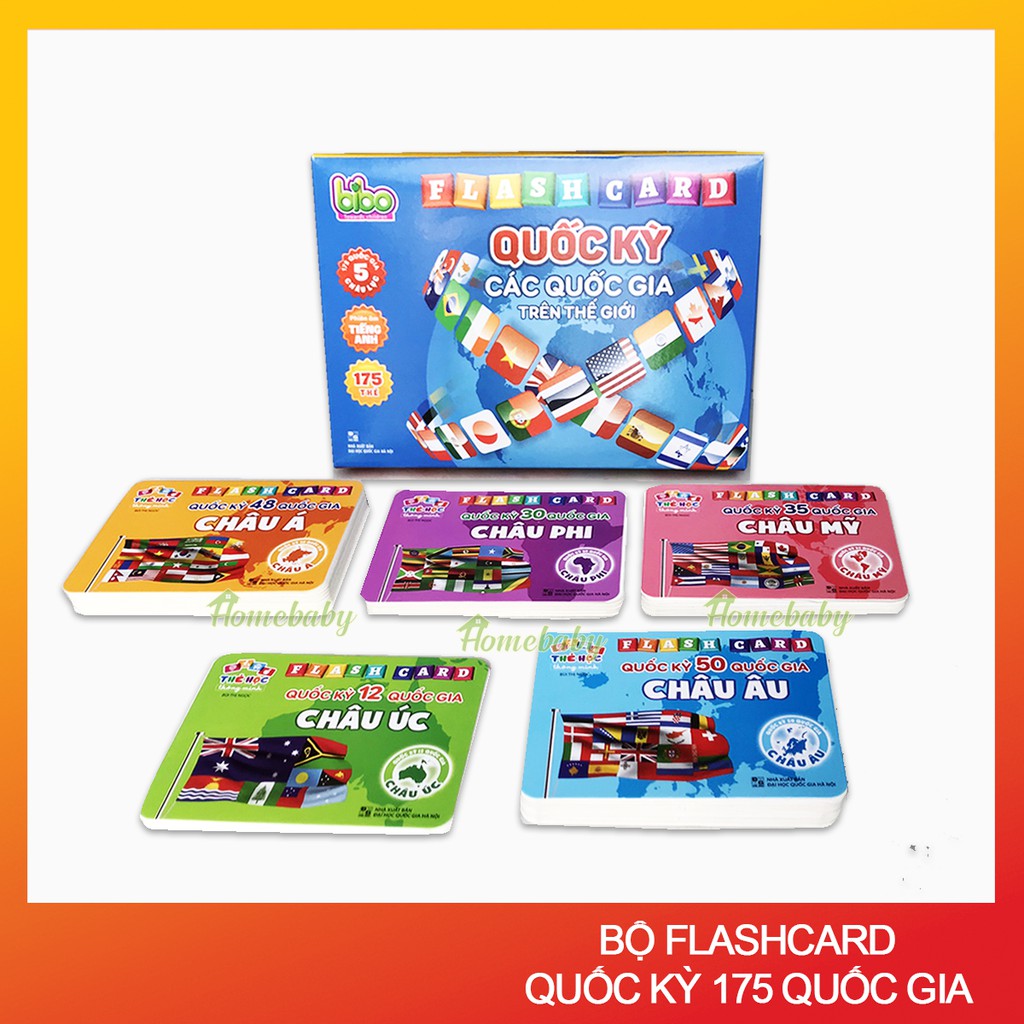 Bộ thẻ học thông minh flashcard quốc kỳ 175 quốc gia trên thế giới cho bé