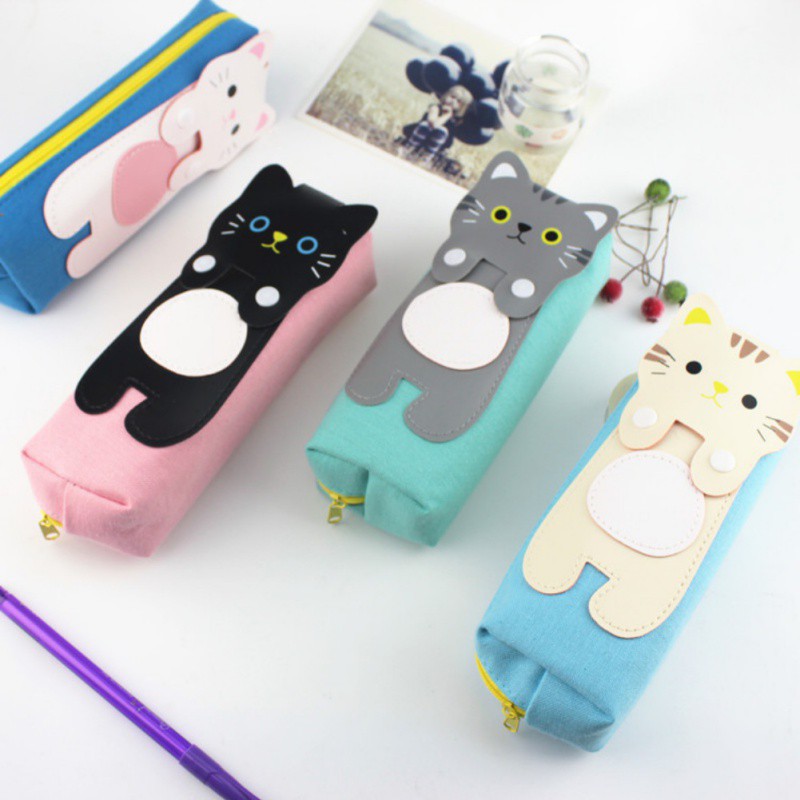Hộp Bút Canvas Họa Tiết Mèo Hoạt Hình