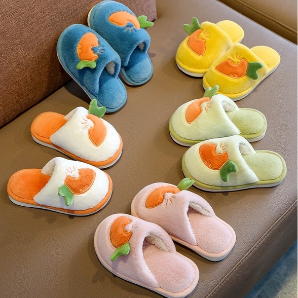 Dép Bông Đi Trong Nhà Cho Bé Chống Trơn, Sợi Tự Nhiên Họa tiết Cà Rốt