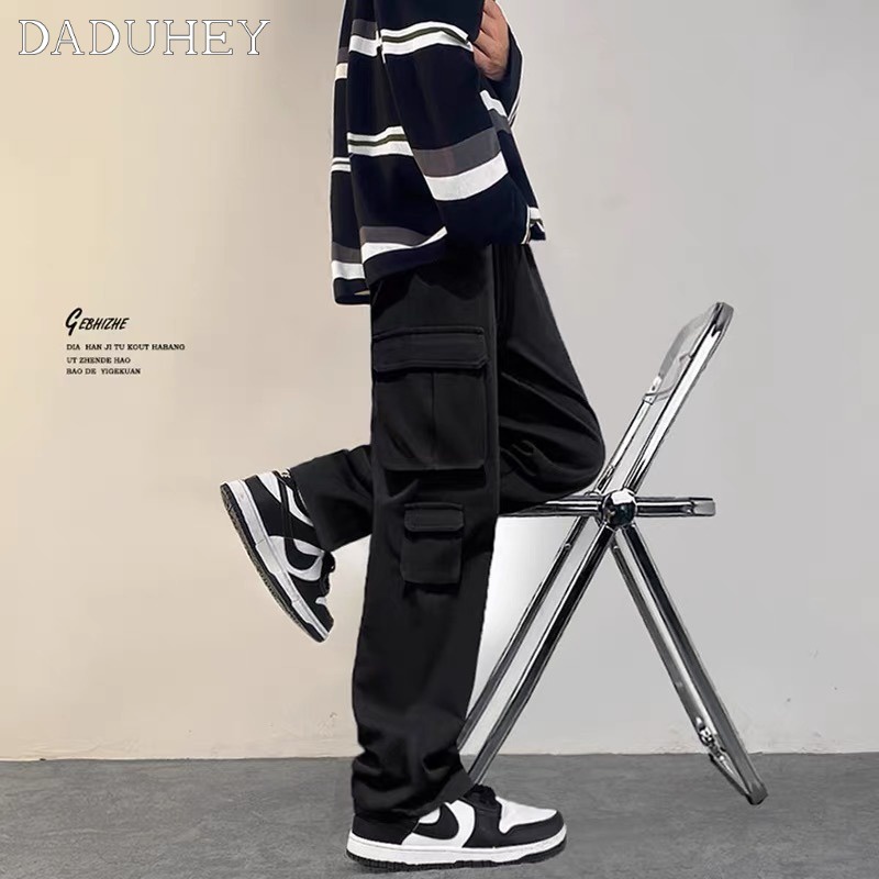DaDuHey Multi-Pocket Cargo Pants Men's Fashion Brand Ins Hong Kong Style Casual Trousers High Street Mechanical Style Ankle Banded Pants Handsome Men's Pants