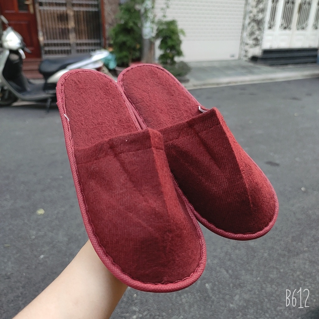 Dép bông, dép lông nam nữ đi trong nhà hoặc văn phòng, đế mỏng siêu nhẹ - 4 màu đỏ nâu trắng ghi