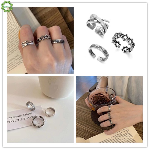 Set 3 nhẫn điều chỉnh được kích thước phong cách punk retro hip hop cá tính thời trang