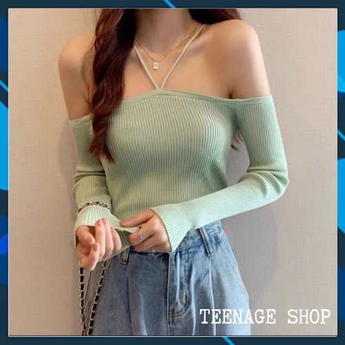 Áo len trễ vai tay dài ulzzang kiểu Hàn Quốc
