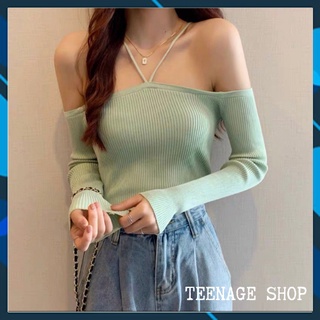 Áo len trễ vai tay dài ulzzang kiểu Hàn Quốc