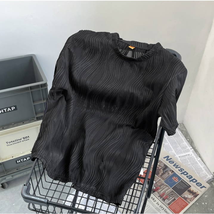 Áo Thun Tay Ngắn Cổ Tròn Dáng Rộng Họa Tiết Kẻ Sọc Màu Sắc Đơn Giản Phong Cách Hàn Quốc Thời Trang Cho Nam