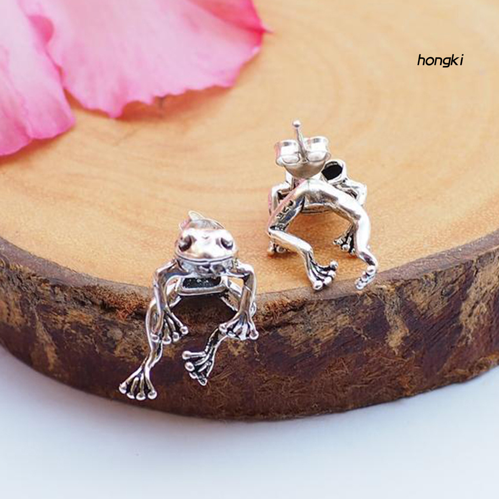 Đôi bông tai bằng bạc hình chú ếch dễ thương phong cách cổ điển phù hợp khi đi nghỉ mát